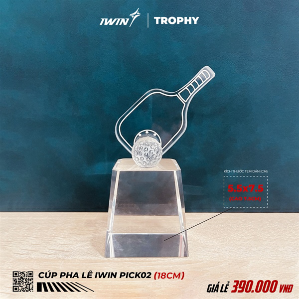 cúp pickelball pha lê Iwin